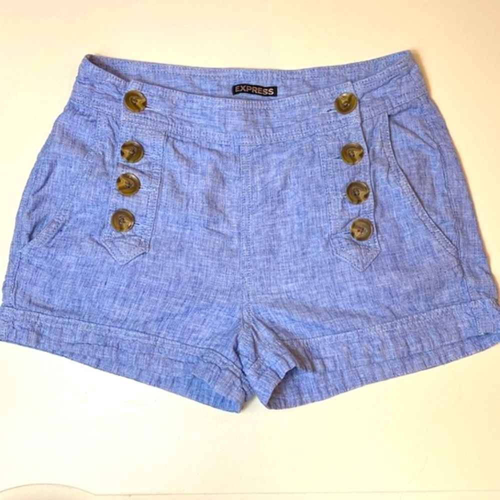 Express Blue Cotton/Linen Blend Shorts